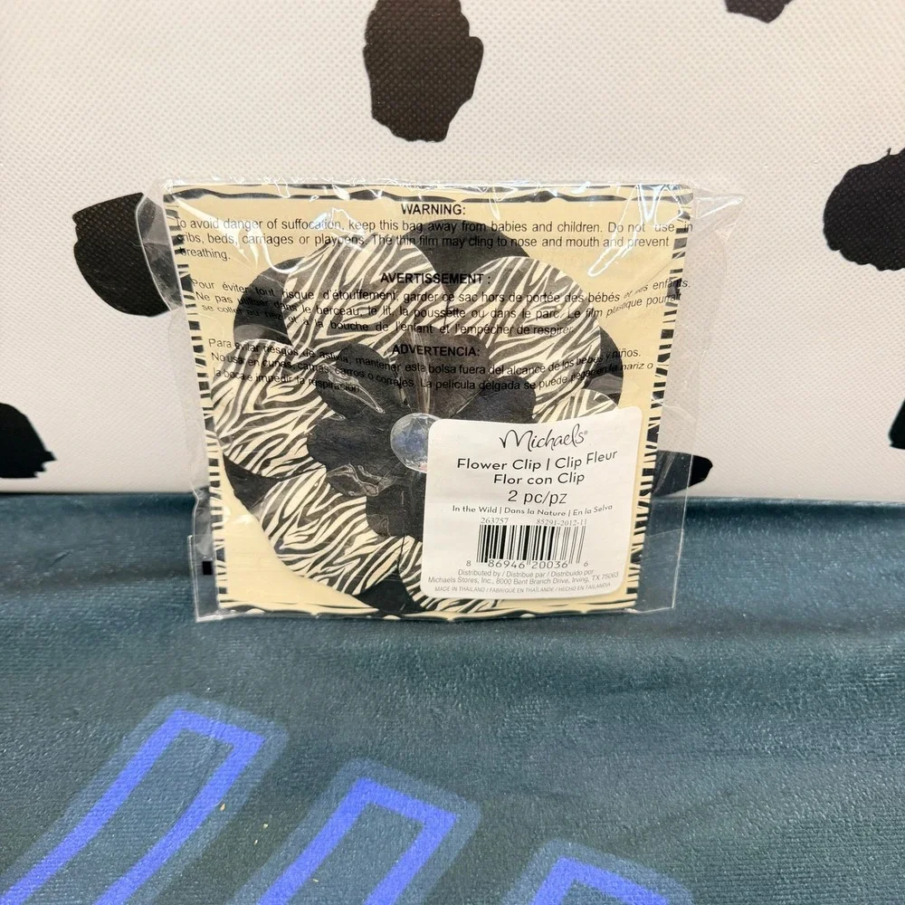 Michaels Flower Clip Womens Black Tan Zebra Print Glitter 3 Packs of 2
